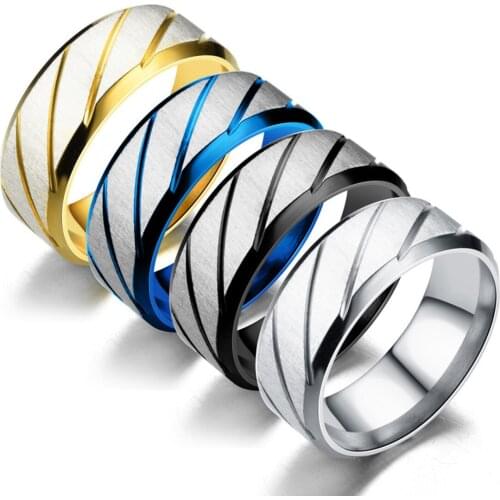 Unisex Bevel Knife Marks Gold Blue Black Color Scrub Stainless Steel Rings Gifts For Girls Women Men Wedding Gift Кольцо