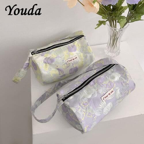 Youda Women Big Handbag Jacquard Flowers Canvas Tote Ladies' Fashion Underarm Bag Zipper Round Shape Bags Cotton Cloth Purse