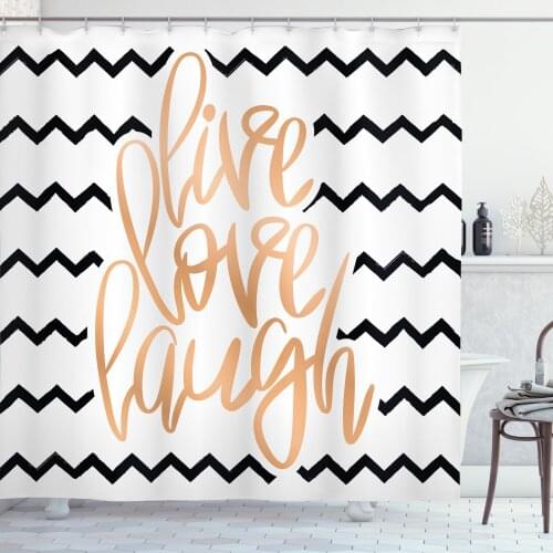 Live Laugh Love Shower Curtain Set Art Zigzags Chevron Lettering Curtain for Bathroom Decor 12 Hooks Decorative Bath Accessory
