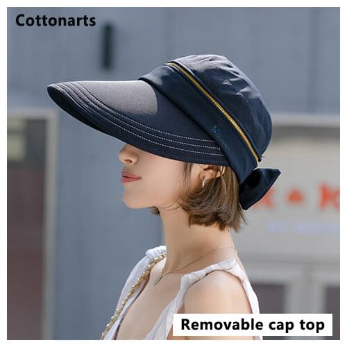 Women Fashion Removable Cap Top Empty Top Caps Ladies Double-sided Wear Zipper Sun Hat Shading Cap Wide Brim Anti-UV Beach Hats