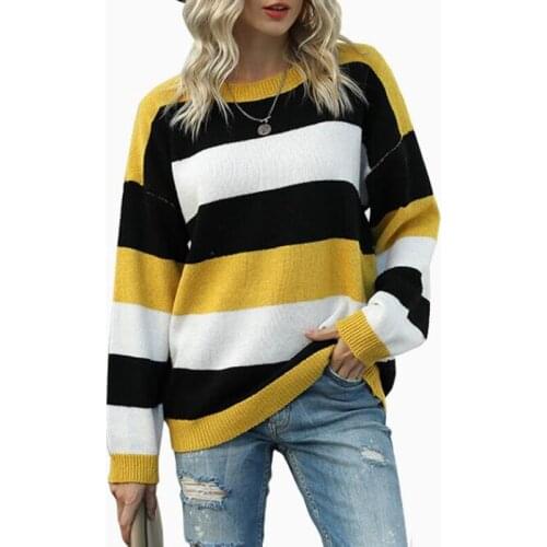 Womens Autumn Winter Sweaters O Neck Long Sleeve Sweet Pullover and Sweater Women Striped Knitwear