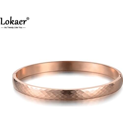 Lokaer Classic Titanium Steel Cut Surface Bracelets & Bangles Luxury Rose Gold Color Wedding Bangle Jewelry For Women B18026