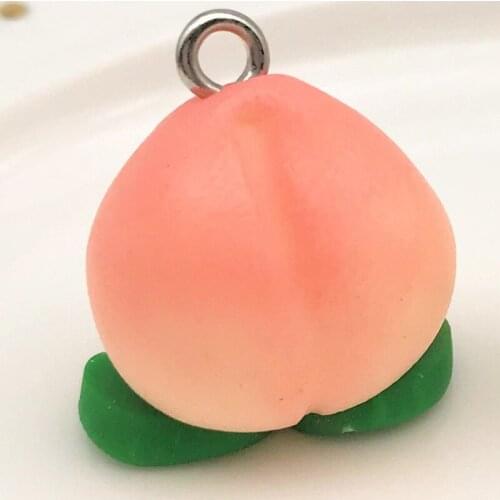 10pcs Clay Cute Pink Peach Charms 3D Miniature Fruit Pendant For Diy Jewelry Making Keychain Necklace Handmade Findings 17*21mm
