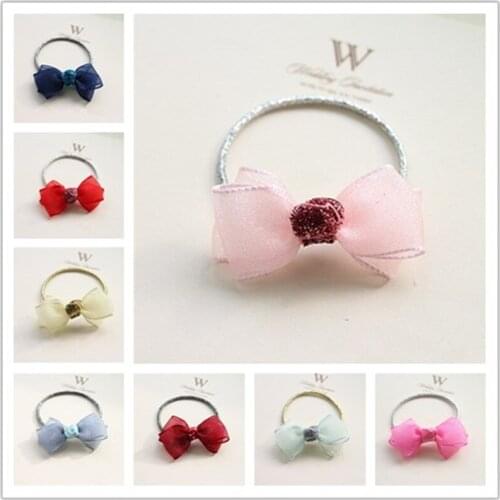 10pcs/lot Fashion Small Kids Elastic Rubber band Head Rope Colors Shiny Snow Yarn Bow Headdress For Girls Hair Accessories