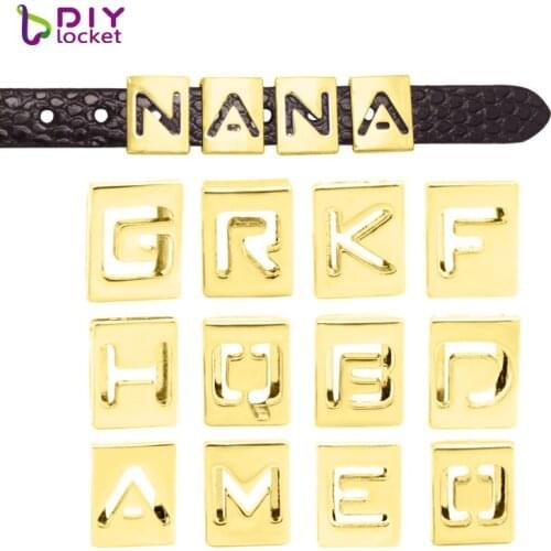 1300pcs!! 8mm Gold Hollow Wholesale Slider Letter Charms "A-Z" Fit 8mm Diy Wristband & Bracelet LSSL38*1300