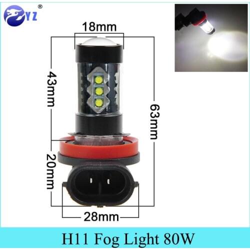 2 Pcs H11 fog light car styling 80W Cree Chips LED Fog Lamp headlight Bulb lights 12V 6000K White car styling foglight