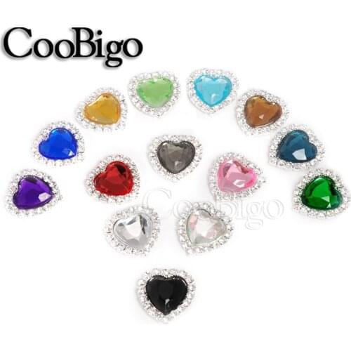 20 Pcs 15 mm Colorful Beads Resin Heart Rhinestones Diamond Decoration Crafts Flatback Cabochon Embellishments For DIY