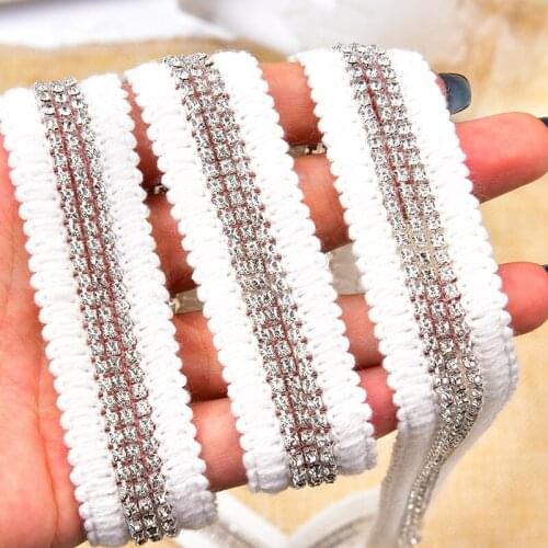 1M rhinestone trim chain 3 rows crystal diamond lace ribbon sew on garment curtain shoes accessories DIY decor 2.3cm wide belt