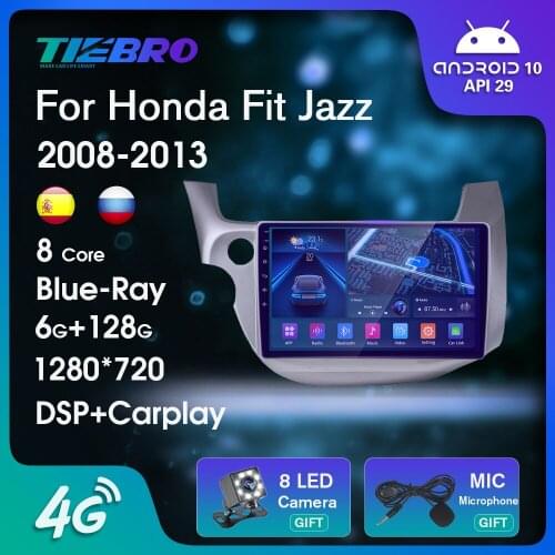 2 DIN Blu-ray IPS QLED Car Radio For Honda Fit Jazz LHD 2008-2013 Android10.0 Auto Radio GPS Navigation Bluetooth Player Carplay