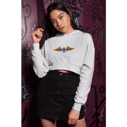 Angemiel Wear Kantalı Eye White Short Hooded Sweatshirt