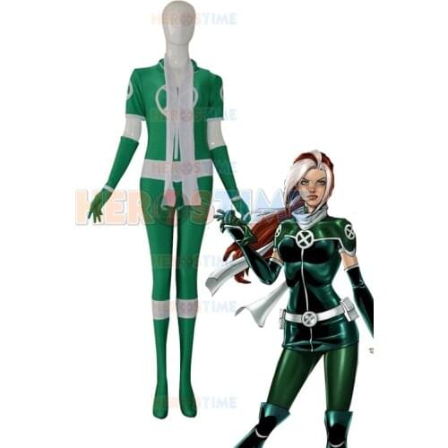 Free Shipping 2016 New Style Green X-men Rogue Custom Female/Women/Girl Costume Halloween Cosplay spandex X-Men Superhero Suit