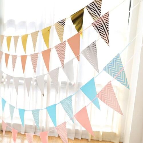 Bronzing pennant wave pull flag wedding birthday party decoration bunting holiday atmosphere gold silver powder blue banner