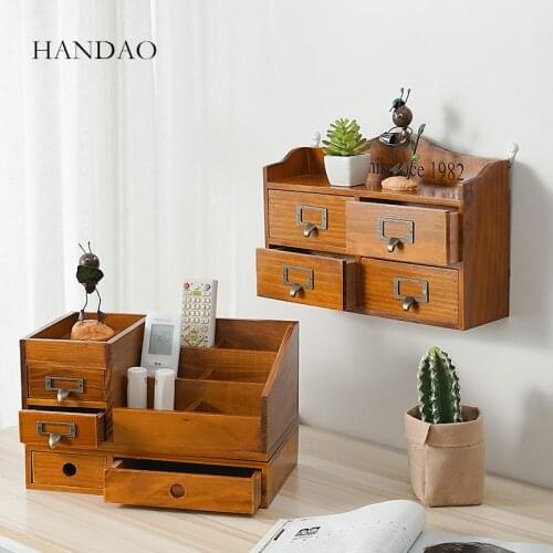 Wooden Storage Box Vintage Makeup Organizer Box European Style With Drawer Dressing Table Jewelry Cosmetic Storage Organizer