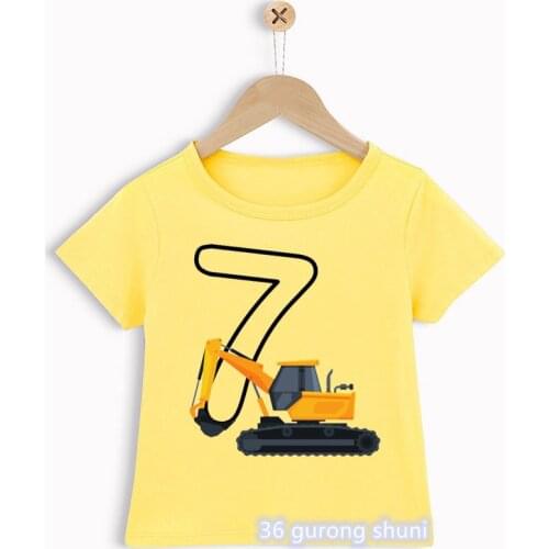 Novelty design Childrens tshirt funny excavator graphics 7th birthday costume cute boys t-shirt summer toddler baby tshirt tops