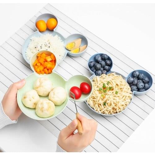 1PCS Childrens Day Gift Tableware Plate Wheat Straw Fruit Snack Plate Grid Plate Household Children Cute Tableware Dinner Plate