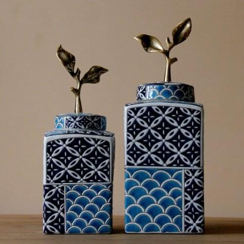 Home ceramics home furnishings square ceramic pot copper decoration