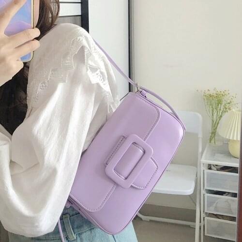 Purple/Pink INS Chic Baguette Bags Designer Brand Panelled Girls Shoulder Bags Soft Leather Bags For Women