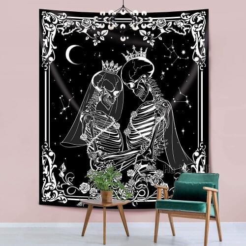 Hexagram Skull Black And White The Kissing Lovers Wall Hanging Aesthetic Human Skeleton romantic Love Tarot Wall