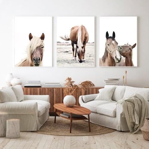 Scandinavian Poster Nordic Print Horse Animal Landscape Wall Art Canvas Painting Wild Field Nature Picture Living Room Decor