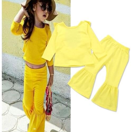 Baby Girl Clothes Set Autumn Cotton Solid Girls Clothes T-shirt Backless Top Bell-bottomed Pants Toddler Girls Clothes Suit