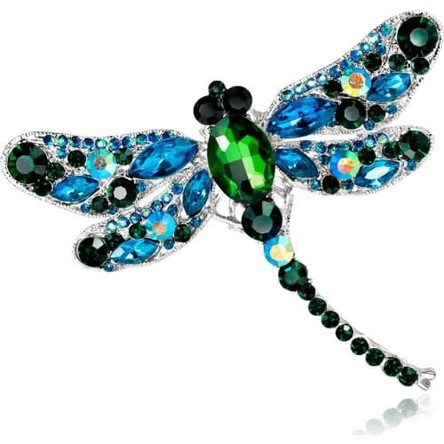 Korean Blue Color Zircon Large Dragonfly Metal Brooch for Women Silk Scarf Buckle Insect Brooch Pin Accessories Vintage Jewelry