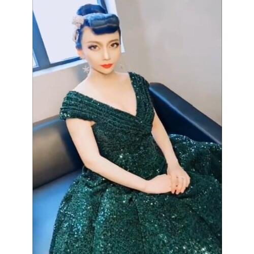 2020 Red Double Shoulder V-Neck Evening Dresses Sequined Luxury High-end Sexy Bridal Gown Real Photo WD30616