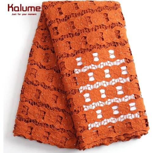 Kalume Latest Guipure Cord Lace Hollow Out African Lace Fabric With Stone Nigerian Water Soluble Cord Lace Fabric For Dress 2236