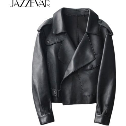 JAZZEVAR New High Fashion Street Women Real Sheep Skin Leather Jacket Oversized Genuine Leather short Jackets Loose Clothing