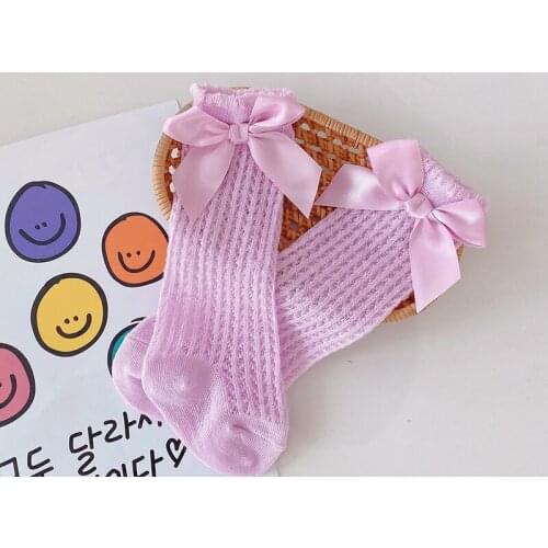 2021 Summer New Girls Socks Solid Korean Big Bow Mesh Socks