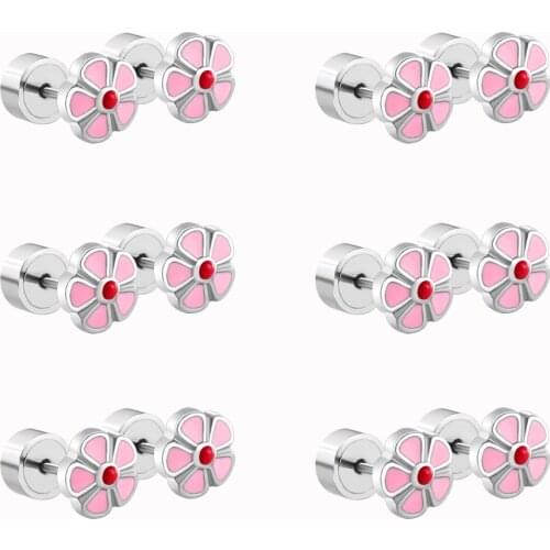 LUXUKISSKIDS 12Pairs/Lots Stainless Steel Flower Shape Stud Earring For Girls Woman 2021 Wholesale Cute Jewelry Birthday Party