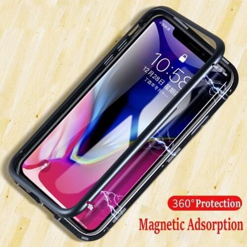 10pcs Magnetic Adsorption Case for iPhone X 8 7 6 6s Plus Clear Tempered Glass Built-in Magnet Case for iPhone 7 8 Metal Cover