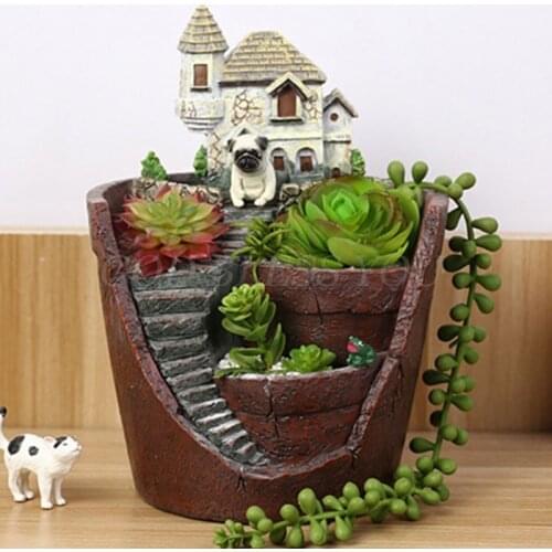 Mini House Figurines Resin Flower Pot for Herb Cacti Succulent Plants Planter Drop Shipping