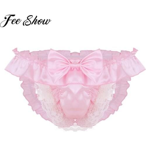 Men Soft Satin Crotchless Low Rise Bikini Briefs String Homme Gay Thong Sexy Underwear Open Back Sissy Panties Lingerie