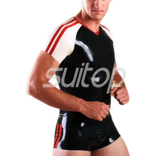 Men 's Latex sets Rubber Shorts with rubber latex sports T-shirts