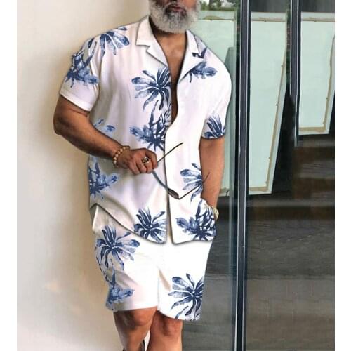 Mens Summer Outdoor Two-piece Suit Summer Beach Casual Printing Loose Two-piece Suit Fitness Tracksuit Home Clothes Pajamas