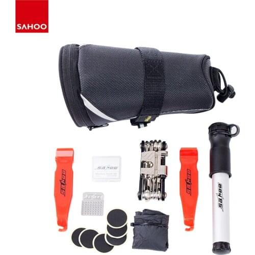 Sahoo 11 in 1 Cycling Multi Tool Multi-function Bike Bicycle Repair Tool Kit Set with Saddle Bag Air Pump Tire Maintenance Tool