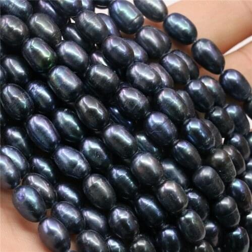 Natural Black Pearl Rice Pearl Loose Beads 7-8mm Elegant Women Jewelry Making Diy Neckalce Bracelet Exquisite Gift 15inch B1371