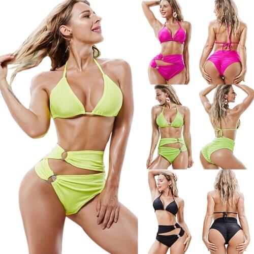 2021 new sexy fluorescent three-point bikini high waist SWIMSUIT SET