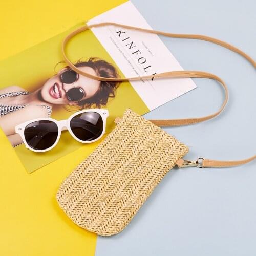 2021 New Straw Woven Handbags Portable Mobile Phone Bag For Woman Ladies Hand Bags Womens Crossbody Bags Wallet Shoulder Bag