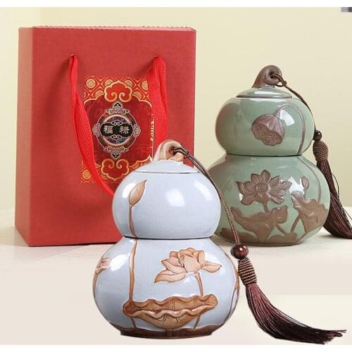 New Arrival Tea Caddy Canister Gourd Shaped Sealed Tea Pot Can for Wedding Banquet Birthday Party Gift