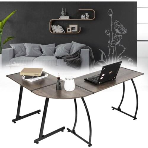 Office Writing Corner L-Shape Computer Desk Wood Right-angle PC Laptop Table Home Furniture Gaming Study Table Steel Frame HWC