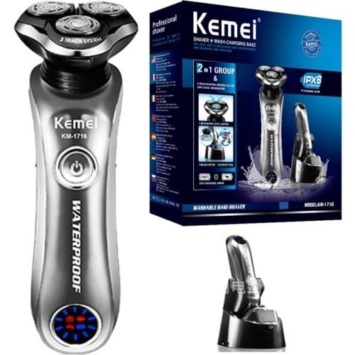 Original kemei wet dry LCD rechargeable electric shaver beard electric razor for men facial shaving machine with smart cleaner