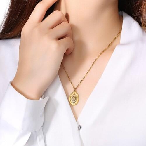 New Fashion Men Women Gold Color Catholic Virgin Mary Pendant Necklace Jewelry Gifts Wholesale