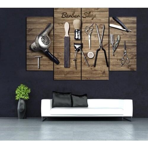 Barber Tools Frameless Canvas Paintings 4Pcs Hd Print Picture On The Wall Arts Modern Home Barber Shops Decor Poster