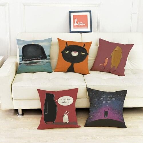 Cartoon Animal Bear Dog Cushion Bunny whale Cat Pillowcase Woven Cushion Cotton Linen Car Euro Square Decorative Throw Pillows