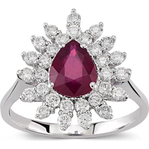 Symbol Gold 3.07 Carat Diamond Ruby Ring Baguette Chic Jewelry LoverRings Engagement Anniversary Wedding For Women