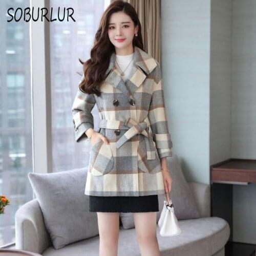 Женские пальто в клетку SOBURLUR China At AliExpress