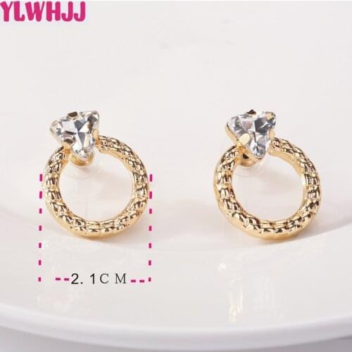 YLWHJJ 2019 new girls stud Earring Geometric cute Beautifu Round triangle gem Earrings for Women brand hot fashion jewelry