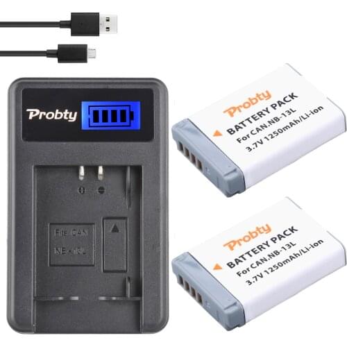 Probty 2pcs NB-13L NB13L Digaital batteries + USB LCD Charger for Canon PowerShot G5 X G5X G7 X G7X G9 X G9X SX720 HS