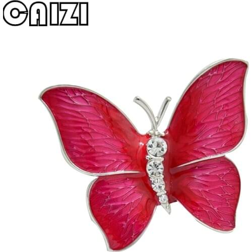 CAIZI New Rhinestone Pink Butterfly Brooch Cute Animal Brooches For Women Enamel Pin Broche Wedding Jewelry Clothes Accessories